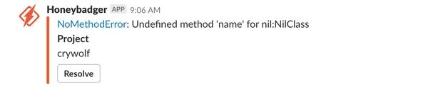 Honeybadger error notification in Slack