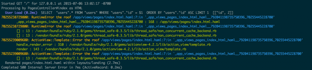 Each "raise" event is shown above the method which caused it