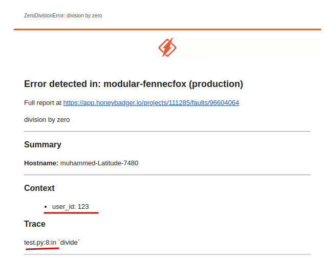 Exception error from honeybadger