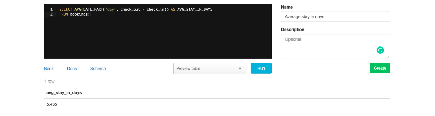 Writing SQL to calculate average stay in days using blazer