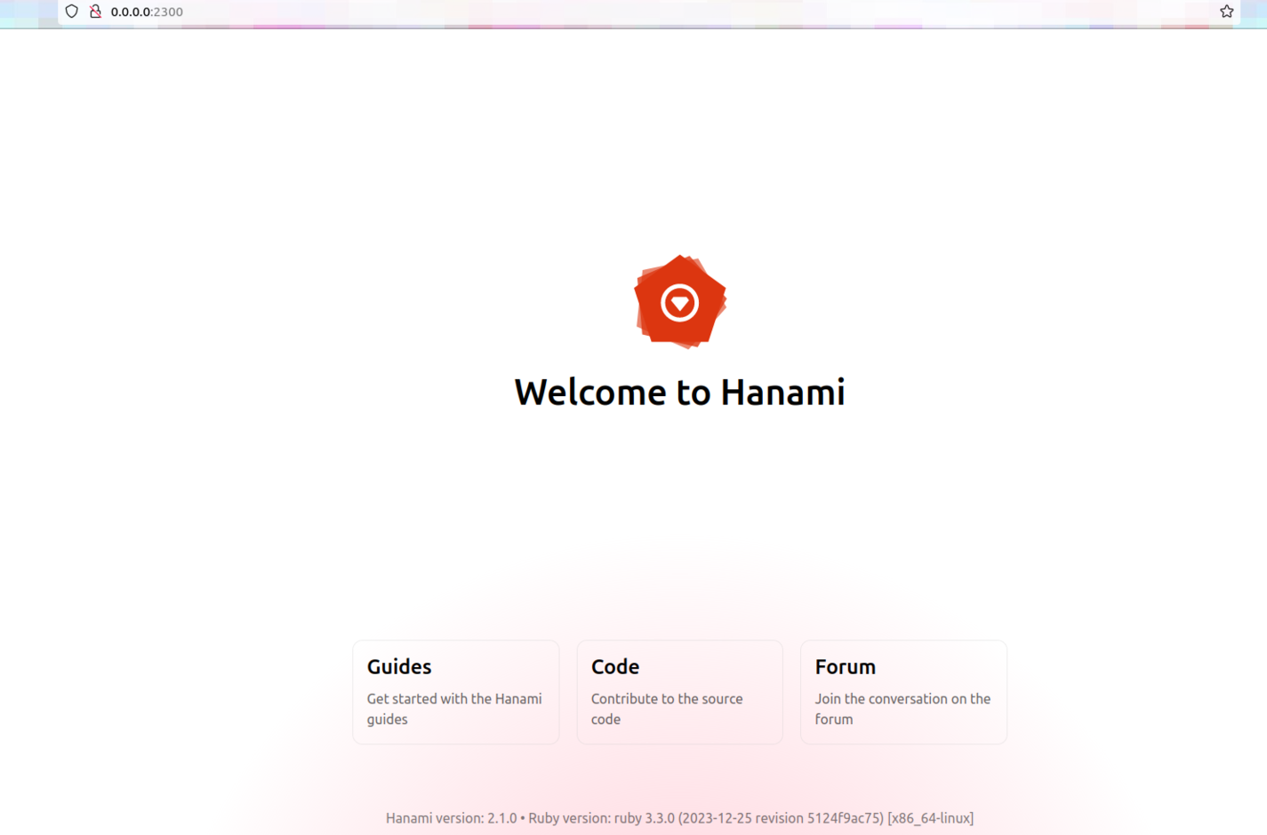 Default Hanami app running