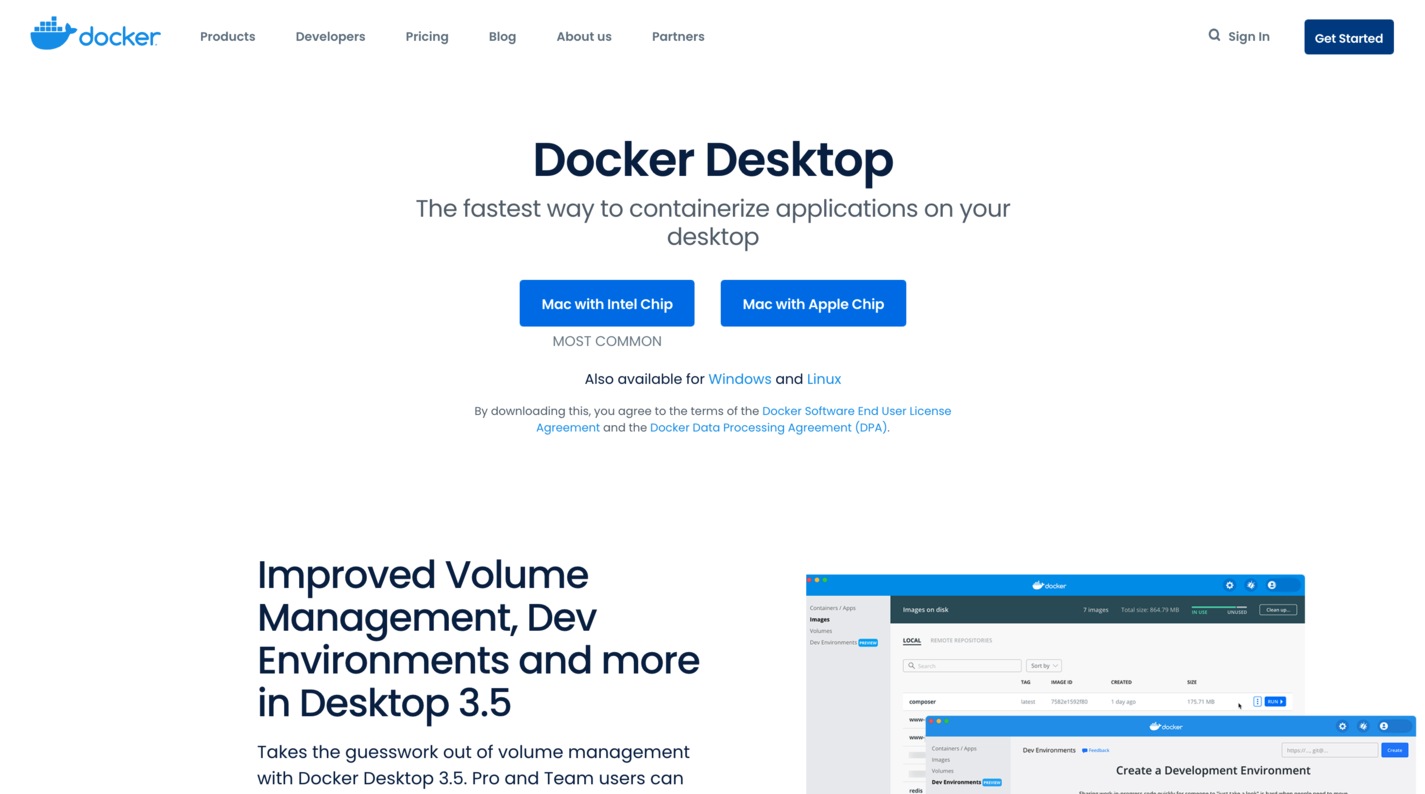 A Screenshot of the Docker Desktop Website