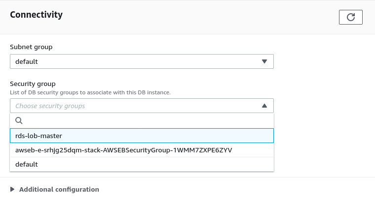 Select the "rds-lob-master" security group from the list