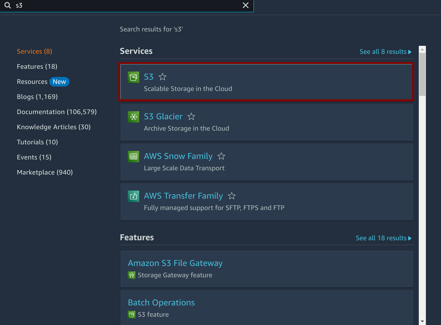Selecting Amazon s3