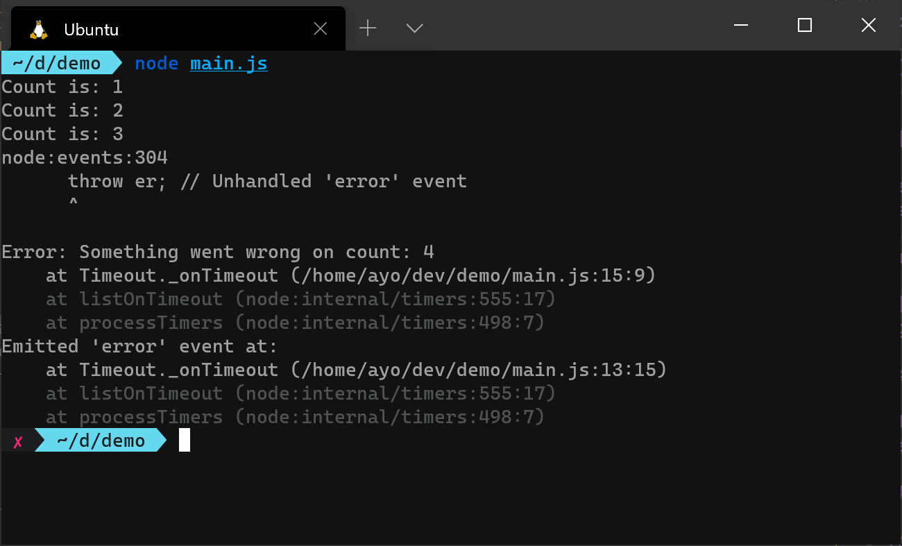 The error event will cause the application to crash if there is no listener for it