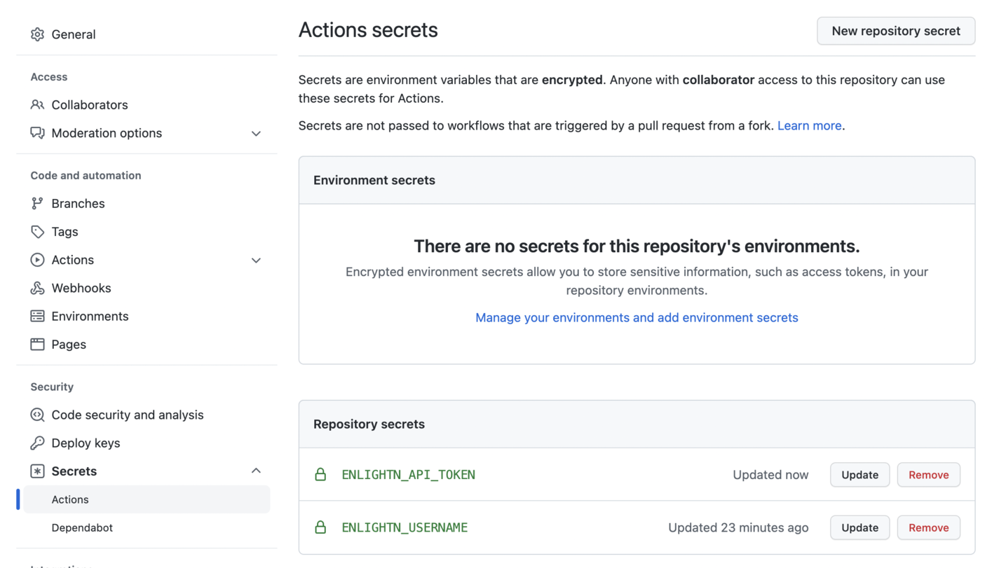 GitHub action secrets