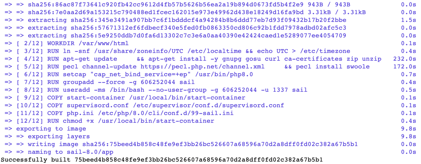 Laravel sail built with docker buildkit enabled