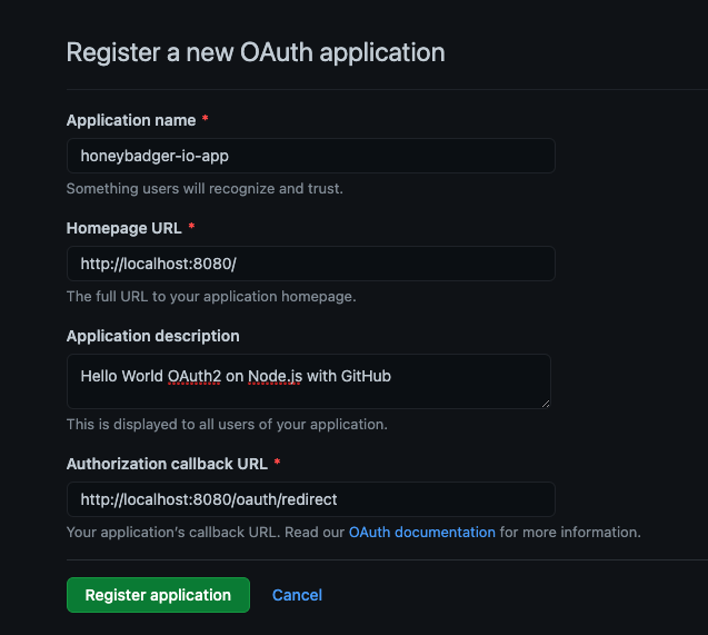 Registering a new OAuth application
