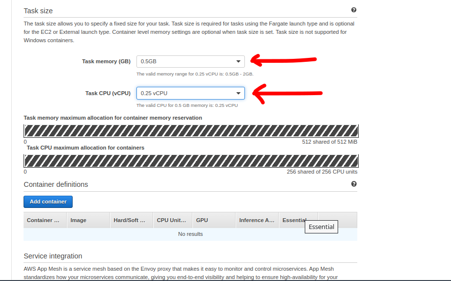 Task memory and CPU