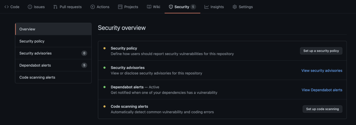 GitHub Security tab