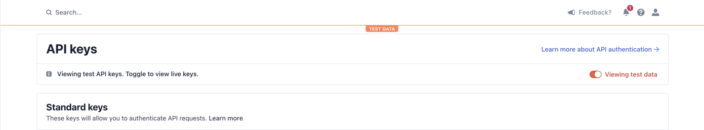 A screenshot of Stripe dashboard API Keys