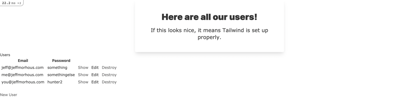 A screenshot of the users' index page styled with Tailwind